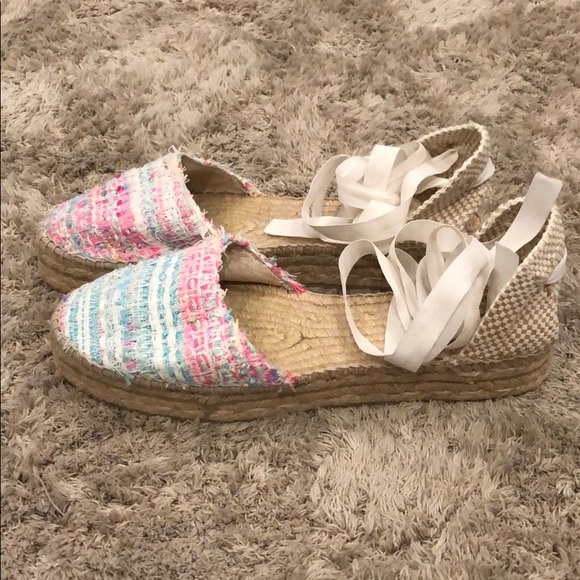 Manebi Pastel Tweed Ankle Tie Flatform Espadrilles - Picture 8 of 8